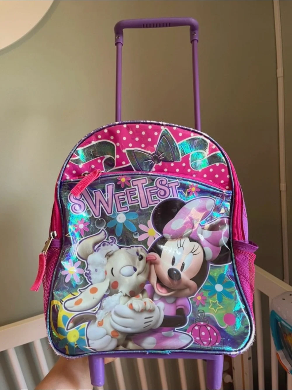 Disney Minnie Mouse Pink and Purple Kids Rolling Backpack